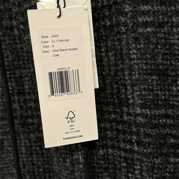 THAKOON Women's Charcoal Wool‎ Blend Hooded Plaid Pattern Coat Size S - Picture 11 of 13